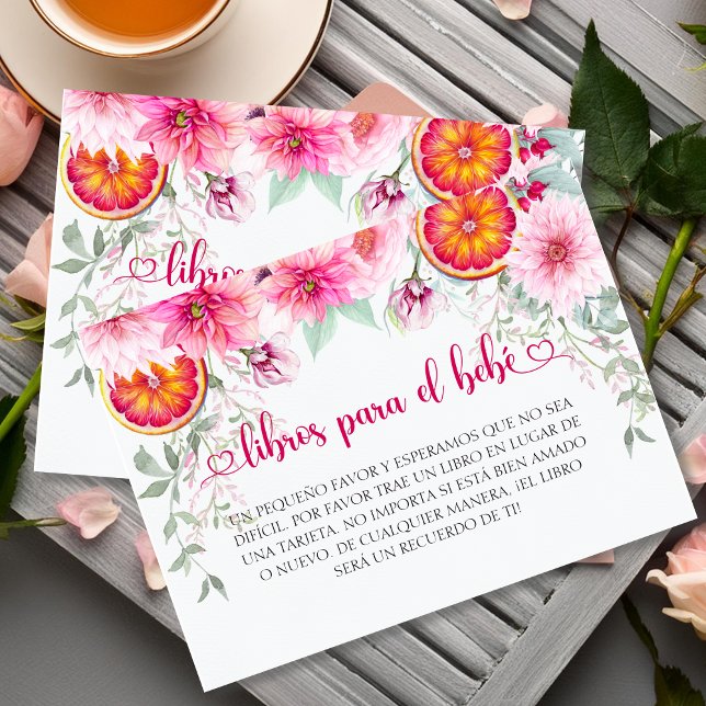 Carte D'accompagnement Aquarelle Rose & Citrus Livres Espagnols Pour Bébé (Spanish books for baby enclosure cards for baby shower invitation)