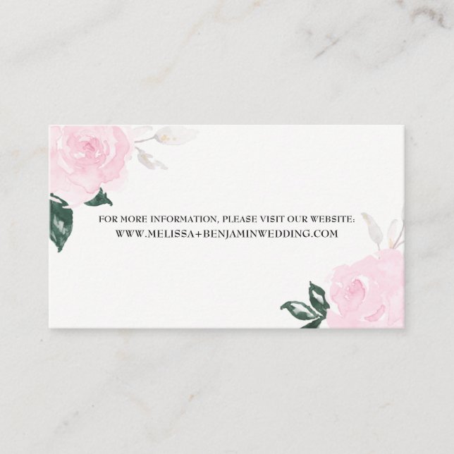 Carte D'accompagnement Aquarelle rose douce Informations Mariages Roses (Devant)