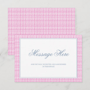 Carte D'accompagnement Aquarelle rose et blanc En vichy Mariage