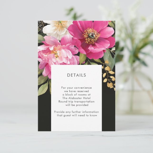 Carte D'accompagnement Aquarelle rose et blanc Peony Détails floraux (Debout devant)