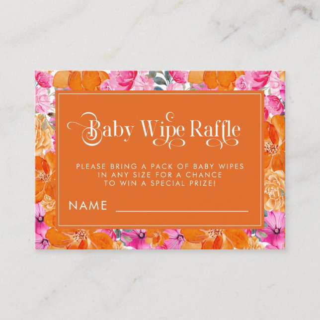 Carte D'accompagnement Aquarelle rose et orange Floral Baby Wipe Raffle (Devant)