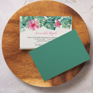 Carte D'accompagnement Aquarelle rose et verte Tropical Floral Business