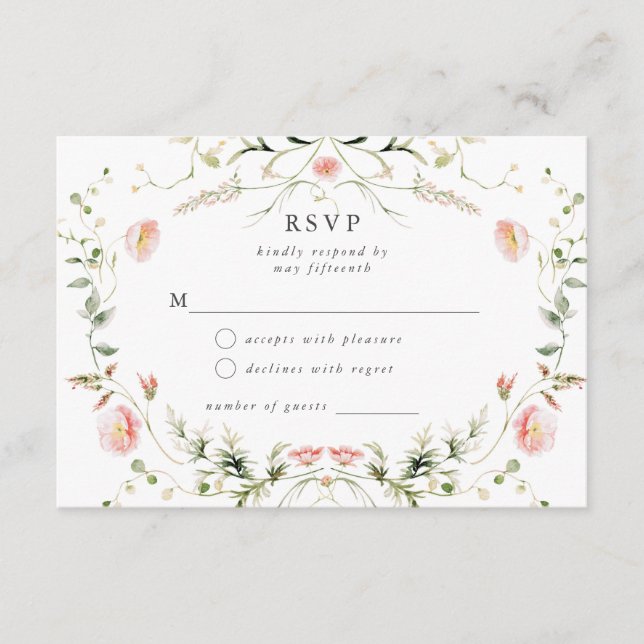 Carte D'accompagnement Aquarelle rose fleur sauvage Mariage élégant RSVP (Devant)