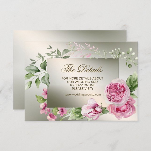 Carte D'accompagnement Aquarelle rose Floral Frame Bronze brillant (Devant / Derrière)