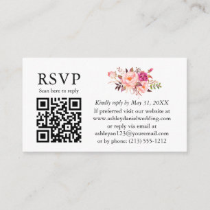 Carte D'accompagnement Aquarelle rose Floral Mariage QR RSVP