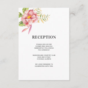 Carte D'accompagnement Aquarelle rose Floral Réception de mariage