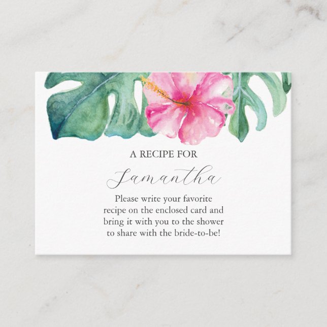 Carte D'accompagnement Aquarelle Rose Floral Recette Pour Mariée (Devant)