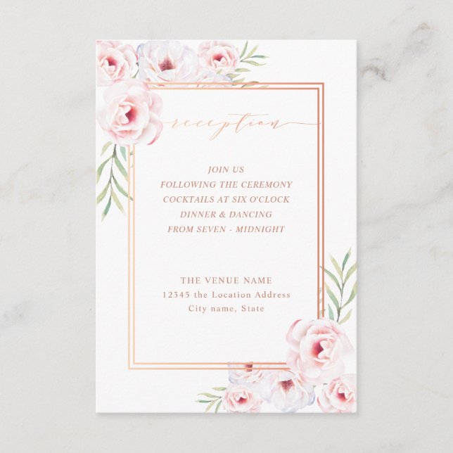 Carte D'accompagnement Aquarelle rose Floral Rose Gold Mariage Réception (Devant)