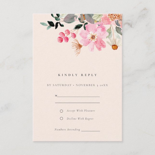 Carte D'accompagnement Aquarelle rose vif Blush Mariage floral RSVP (Devant)