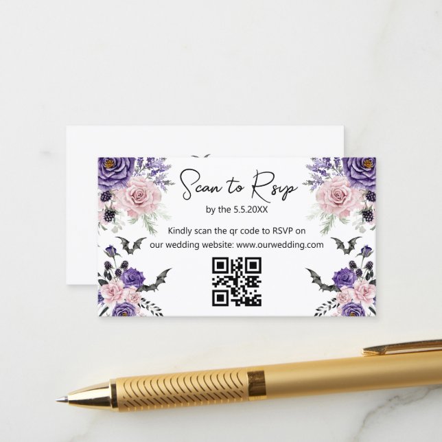 Carte D'accompagnement aquarelle roses halloween rsvp qr code mariage (Devant/Arrière en situation)