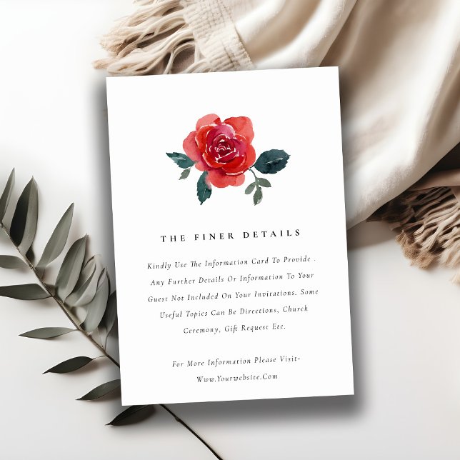CARTE D'ACCOMPAGNEMENT AQUARELLE ROUGE ROSE FLORAL VERT DÉTAIL DE MARIAGE (Créateur téléchargé)