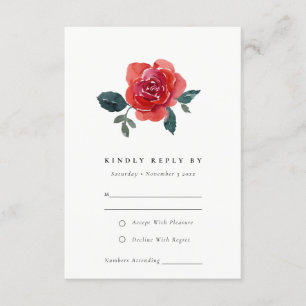 CARTE D'ACCOMPAGNEMENT AQUARELLE ROUGE ROSE VERT FLORAL MARIAGE RSVP