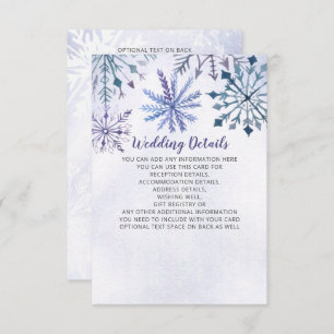 Carte D'accompagnement Aquarelle rustique Snowflakes Blue Winter Wedding
