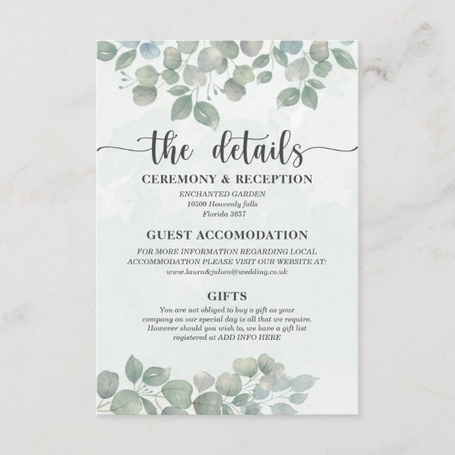 Carte D'accompagnement Aquarelle rustique Verdure Informations clients (Devant)