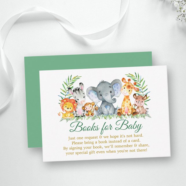 Carte D'accompagnement Aquarelle Safari Animaux Livres verts pour bébé (Customize to change text color, style, text size or color of back of card.)