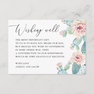 Carte D'accompagnement Aquarelle succulent cactus mariage souhaitant bien