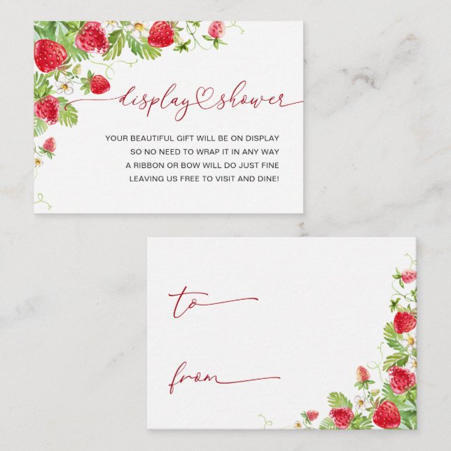 Carte D'accompagnement Aquarelle tendance Fraise Baby Display Douche (Devant / Derrière)