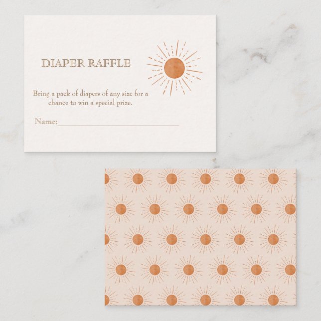 Carte D'accompagnement Aquarelle Terracota Sun Retro Diaper Raffle (Devant / Derrière)