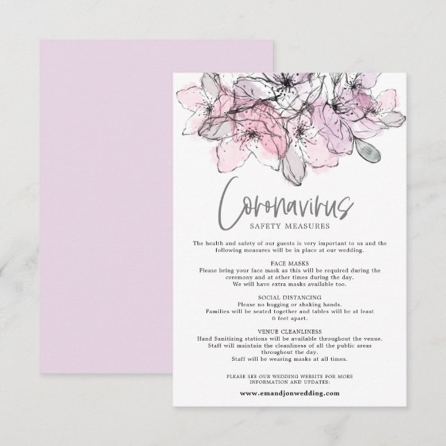 Carte D'accompagnement Aquarelle translucide Florales roses Sécurité des  (Devant / Derrière)