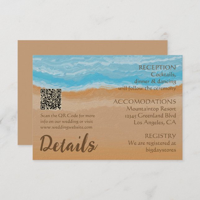 Carte D'accompagnement Aquarelle Tropical Ocean Beach Code QR Mariage (Devant / Derrière)