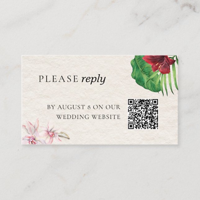 Carte D'accompagnement Aquarelle Tropical Wedding RSVP QR Code (Devant)