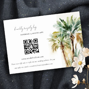 Carte D'accompagnement Aquarelle tropicale Palm Tree Mariage QR CODE RSVP