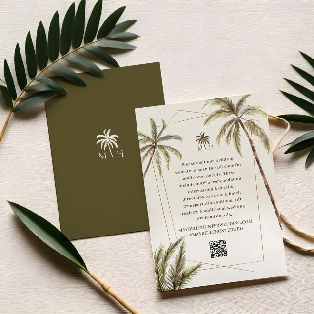 Carte D'accompagnement Aquarelle tropicale Palmiers Mariage bohème (Tropical Watercolor Palm Trees Bohemian Wedding Enclosure Card)