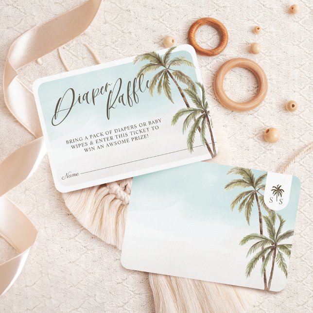 Carte D'accompagnement Aquarelle tropicale Palmiers Raffin de couche (Tropical Watercolor Palm Trees Diaper Raffle Enclosure Card)
