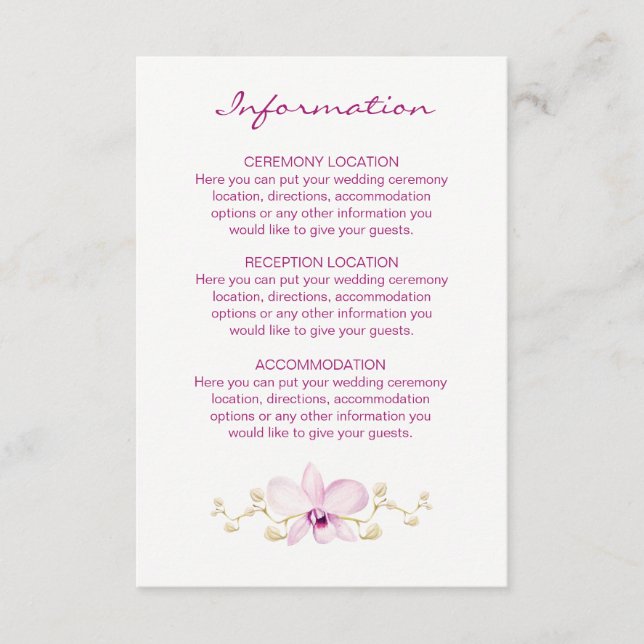 Carte D'accompagnement Aquarelle tropicale pourpre à orchidée (Devant)