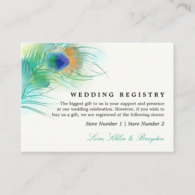 Carte D'accompagnement Aquarelle turquoise | Registre des cadeaux Mariage (Devant)