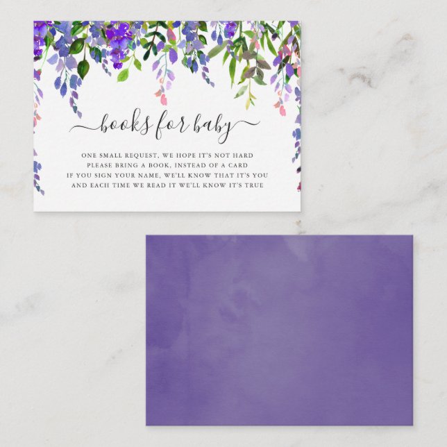 Carte D'accompagnement Aquarelle ultra violet Livres floraux pour bébé (Devant / Derrière)