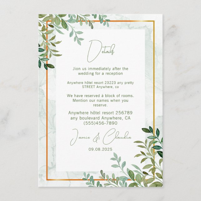 Carte D'accompagnement Aquarelle verdure feuillage feuille mariage (Devant)