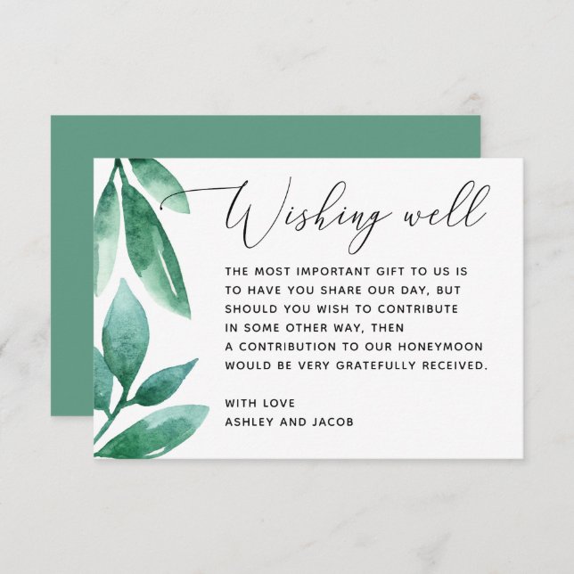 Carte D'accompagnement Aquarelle verdure feuillage mariage désirant bien (Devant / Derrière)