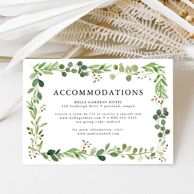 Carte D'accompagnement Aquarelle Verdure Mariage Hôtel Hébergement (Créateur téléchargé)