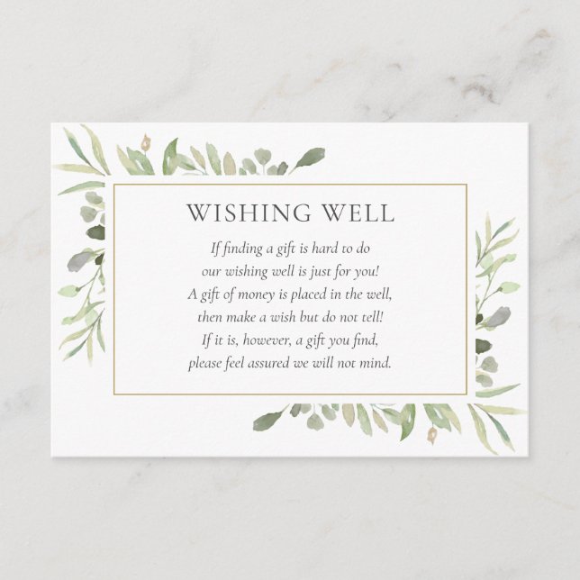 Carte D'accompagnement Aquarelle Verdure Mariage Wishing Well (Devant)