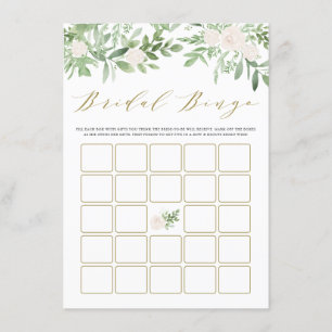 Carte D'accompagnement Aquarelle Vert Fleurs blanches Bingo nuptiale