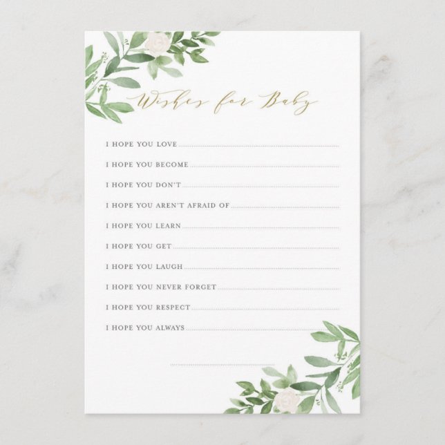 Carte D'accompagnement Aquarelle Vert Fleurs blanches Voeux pour bébé (Devant)