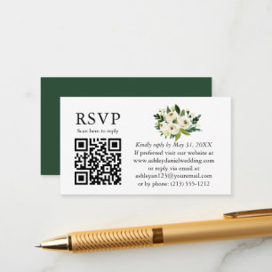 Carte D'accompagnement Aquarelle Vert Floral blanc QR RSVP Mariage