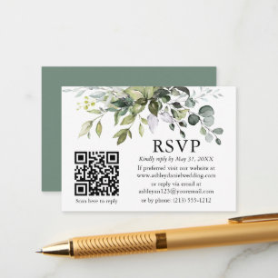 Carte D'accompagnement Aquarelle vert Mariage QR RSVP Sage vert