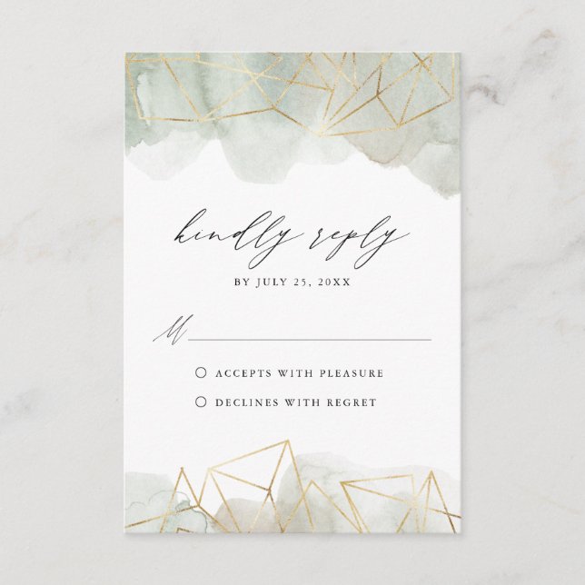 Carte D'accompagnement Aquarelle verte Dusty Sage Mariage géométrique RSV (Devant)