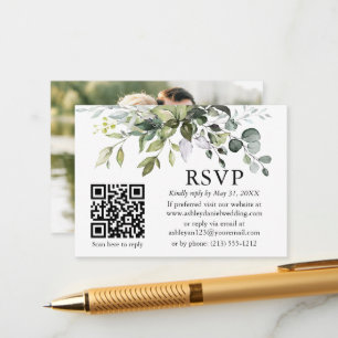 Carte D'accompagnement Aquarelle verte Mariage photo QR RSVP