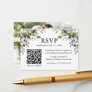 Carte D'accompagnement Aquarelle verte Photo QR RSVP Mariage