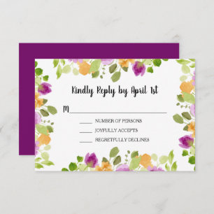 Carte D'accompagnement Aquarelle violette fleurit Réception de mariage