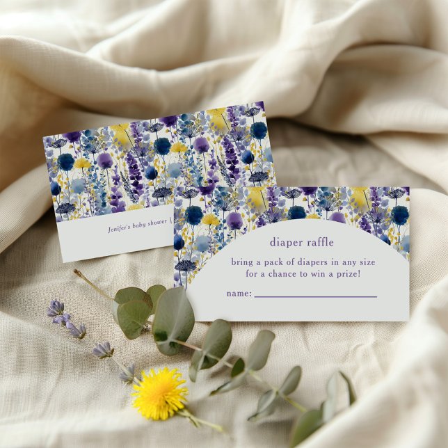 Carte D'accompagnement Aquarelle violette jaune Fleur sauvage Déchets Raf (Celebrate your mama-to-be moment in full bloom with this elegant wildflower diaper raffle. )