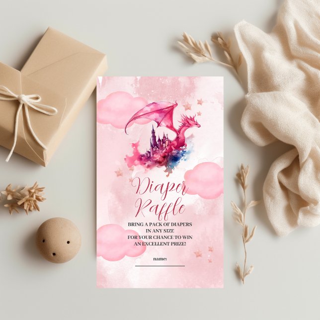 Carte D'accompagnement Aquarelle Whimsical Dragon Rosé Déchets Raffin (Créateur téléchargé)