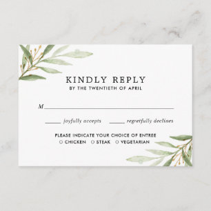 Carte D'accompagnement Aquarelles vertes or vert feuilles RSVP