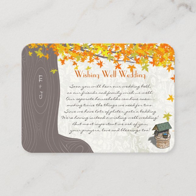 Carte D'accompagnement Arbre d'automne initiales jaune orange puits de so (Devant)