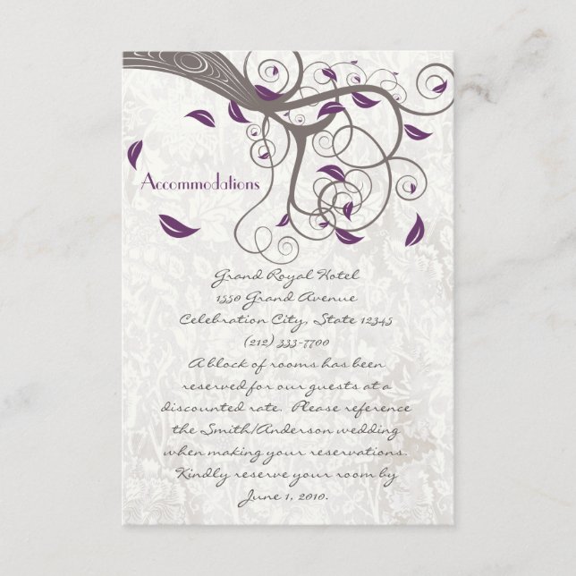 Carte D'accompagnement Arbre de bois d'oeuvre Feuilles pourpres Hébergeme (Devant)