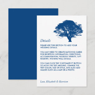Carte D'accompagnement Arbre de chêne bleu, Mariage rustique/minimaliste 