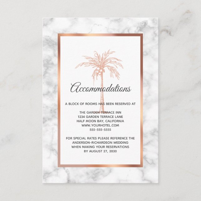 Carte D'accompagnement Arbre de mariage au design Palm Tree avec marbre e (Devant)
